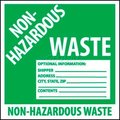 National Marker Co NMC Container Label, Non-Hazardous Waste, 6in X 6in, White/Green HW5ALV